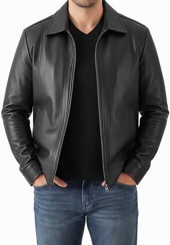 Mens Black Leather Jacket - Genuine Lambskin Cafe Racer Motorcycle Style Distressed Leather Jacket in Saudi Arabia