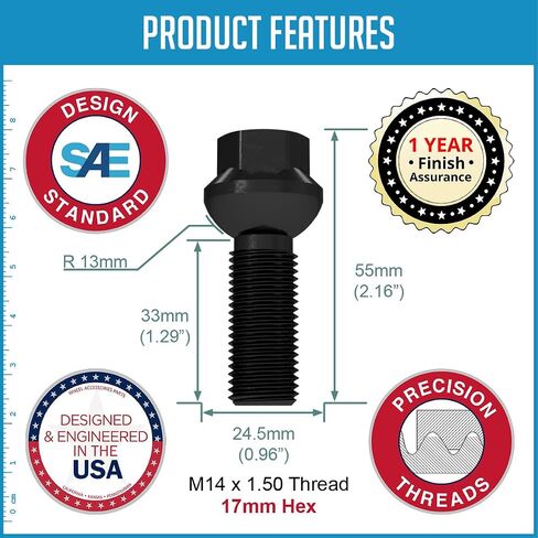 إكسسوارات العجلات أجزاء 20 PCS M14 × 1.5 مقعد كرة OEM نمط LUG BOLT 17MM 27 مم طول الخيط طول الكروم تشطيب MECEDES-BENZ C-CLASS EQB-CLASS in Kuwait