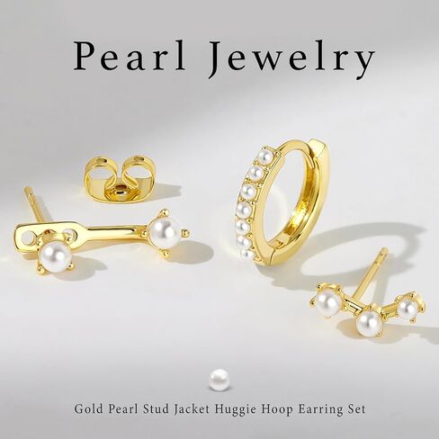 Poxtex Gold Earrings Set for Women, 14K Real Gold Cartilage Stud Huggie Jacket Earrings Set for Multiple Piercing Hypoallergenic Trendy Jewelry, Small Hoop Earrings Gifts for Women Girls in Saudi Arabia