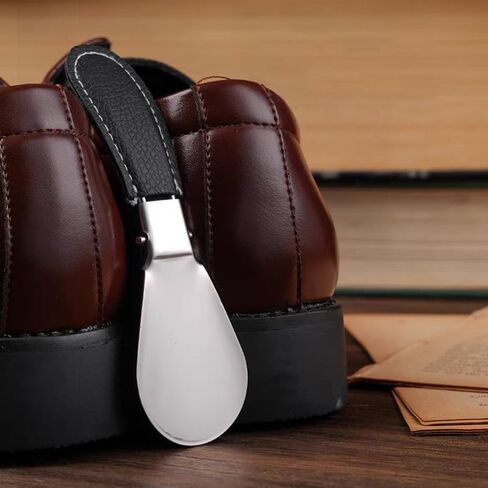 4.7inch Stainless Steel Shoe Horn withLeather Handle,for Seniors and Adults Shoehorn for All Shoe Types in Saudi Arabia