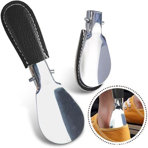 4.7inch Stainless Steel Shoe Horn withLeather Handle,for Seniors and Adults Shoehorn for All Shoe Types in Saudi Arabia