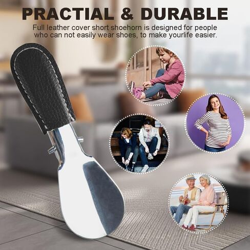 4.7inch Stainless Steel Shoe Horn withLeather Handle,for Seniors and Adults Shoehorn for All Shoe Types in Saudi Arabia