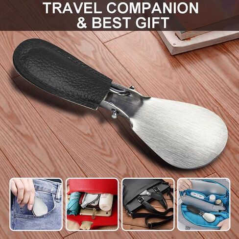 4.7inch Stainless Steel Shoe Horn withLeather Handle,for Seniors and Adults Shoehorn for All Shoe Types in Saudi Arabia