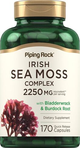 Irish Sea Moss Capsules | 2250mg | 180 Count | Complex with Bladderwrack & Burdock Root | Non-GMO, Gluten Free Supplement | by Piping Rock in Saudi Arabia