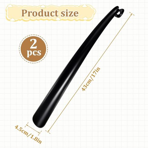 2 PCS Shoe Horn Long Handle, 17" Long Shoe Horn Plastic Shoes Horns Black Shoehorn Boot Shoes Helper for Men Women Kids Seniors in Kuwait