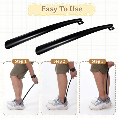 2 PCS Shoe Horn Long Handle, 17" Long Shoe Horn Plastic Shoes Horns Black Shoehorn Boot Shoes Helper for Men Women Kids Seniors in Kuwait
