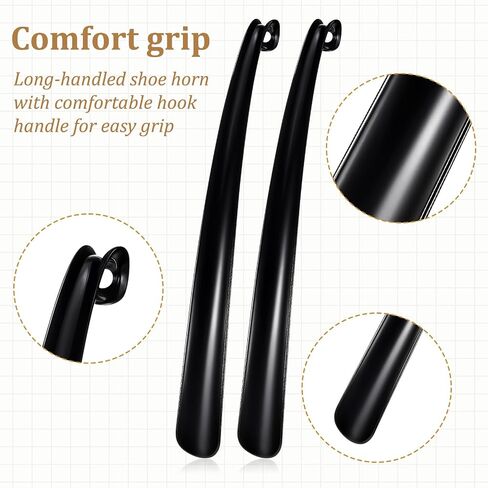 2 PCS Shoe Horn Long Handle, 17" Long Shoe Horn Plastic Shoes Horns Black Shoehorn Boot Shoes Helper for Men Women Kids Seniors in Kuwait