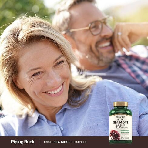 Irish Sea Moss Capsules | 2250mg | 180 Count | Complex with Bladderwrack & Burdock Root | Non-GMO, Gluten Free Supplement | by Piping Rock in Saudi Arabia