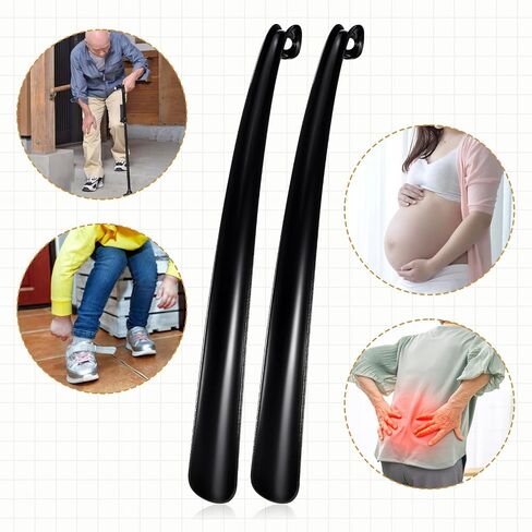 2 PCS Shoe Horn Long Handle, 17" Long Shoe Horn Plastic Shoes Horns Black Shoehorn Boot Shoes Helper for Men Women Kids Seniors in Kuwait