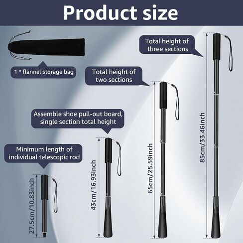 Long Shoe Horn Telescopic 43cm-85cm Ergonomic Shoe Horn with Comfortable Grip Portable Shoehorn with Storage Bag for Seniors Men Women Kids or Adults in Saudi Arabia