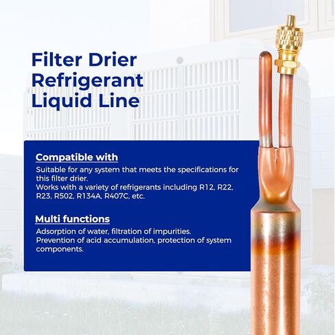 3 PCS Filter Drier Liquid Line مع صمام الشحن ، 25 غرام 1/4 × 1/4 ، متوافق مع R12 ، R22 ، R134A ، R407C in Saudi Arabia