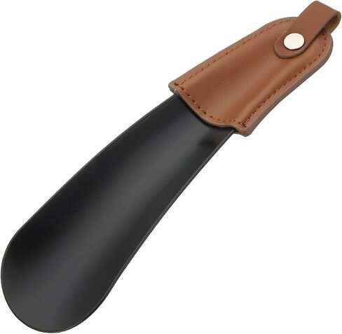 HARFINGTON Shoe Horn 6.3" Metal Leather Curved Handle Shoe Helper Metal Shoehorns for Women Men Adults Seniors Boots, Brown Black in Saudi Arabia