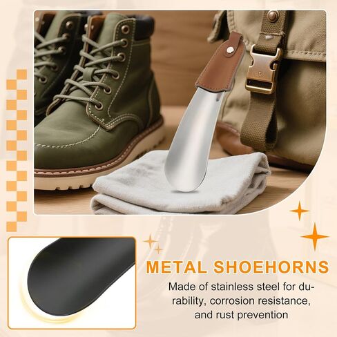 HARFINGTON Shoe Horn 6.3" Metal Leather Curved Handle Shoe Helper Metal Shoehorns for Women Men Adults Seniors Boots, Brown Black in Saudi Arabia