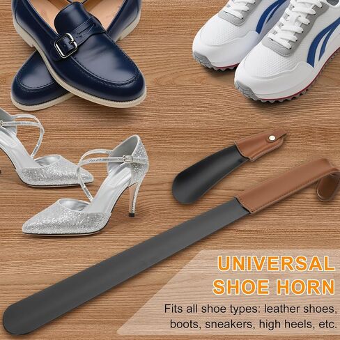 HARFINGTON Shoe Horn 6.3" Metal Leather Curved Handle Shoe Helper Metal Shoehorns for Women Men Adults Seniors Boots, Brown Black in Saudi Arabia