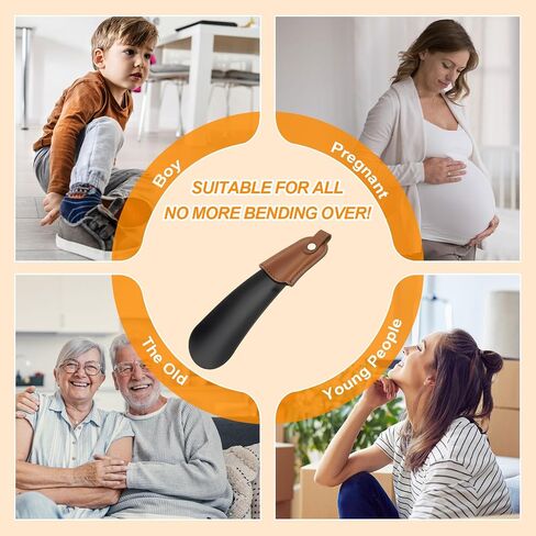 HARFINGTON Shoe Horn 6.3" Metal Leather Curved Handle Shoe Helper Metal Shoehorns for Women Men Adults Seniors Boots, Brown Black in Saudi Arabia