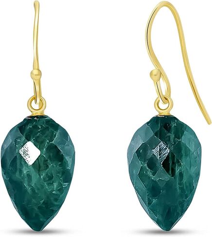 Galaxy Gold GG 14k Solid White Rose Yellow Gold Fish Hook Earrings with Natural Pointy Briolette Emeralds in Kuwait