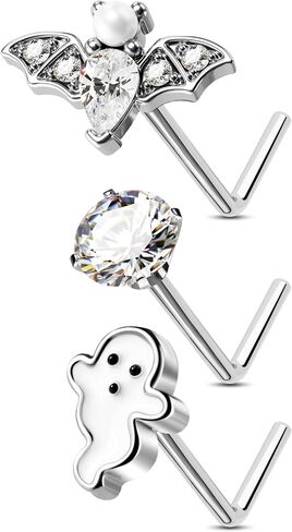 Jewseen 20g Surgical Steel Halloween Nose Rings Studs 3PCS Nose Piercing Jewelry Bat Ghost Nose Studs Nose Rings for Women Halloween Jewelry in Saudi Arabia