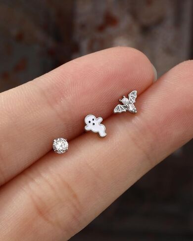 Jewseen 20g Surgical Steel Halloween Nose Rings Studs 3PCS Nose Piercing Jewelry Bat Ghost Nose Studs Nose Rings for Women Halloween Jewelry in Saudi Arabia