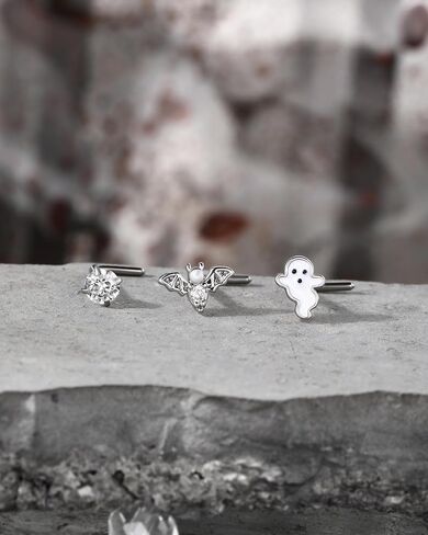 Jewseen 20g Surgical Steel Halloween Nose Rings Studs 3PCS Nose Piercing Jewelry Bat Ghost Nose Studs Nose Rings for Women Halloween Jewelry in Saudi Arabia