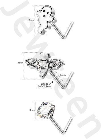Jewseen 20g Surgical Steel Halloween Nose Rings Studs 3PCS Nose Piercing Jewelry Bat Ghost Nose Studs Nose Rings for Women Halloween Jewelry in Saudi Arabia