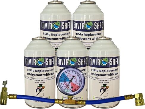 Enviro-Safe R134a استبدال المبرد | 5 علب (6 أوقية) مع صمام ثقب لإعادة شحن AC in Saudi Arabia