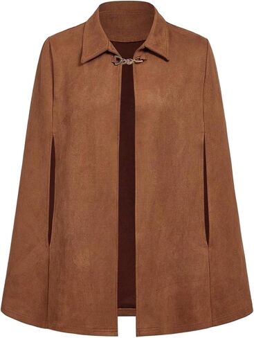 MakeMeChic Women's Suede Cape Jacket Collared Open Front Vintage Retro Coat Outerwear in Saudi Arabia