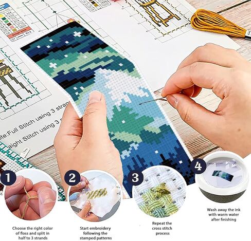 ACRNIGHEET 6PCS Cross Stitch Bookmark Kit DIY Bookmarks Cross Stitch Kit for Adult Beginners Cross-Stitch Stamped Kits with Landscape Patterns 8.7x3.1inch Stamped Embroidery Bookmark with Instructions in Kuwait