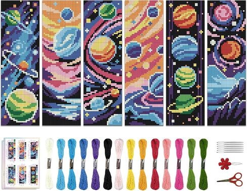ACRNIGHEET 6PCS Cross Stitch Bookmark Kit DIY Bookmarks Cross Stitch Kit for Adult Beginners Cross-Stitch Stamped Kits with Landscape Patterns 8.7x3.1inch Stamped Embroidery Bookmark with Instructions in Kuwait