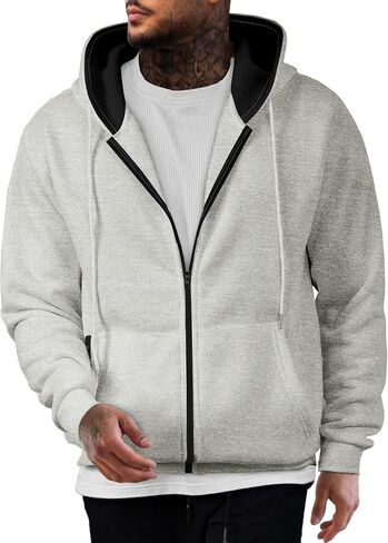 Mens Fleece Hooded Sweatshirt Winter Full Zip Jackets Long Sleeve Outerwear with Multi Pockets in Saudi Arabia