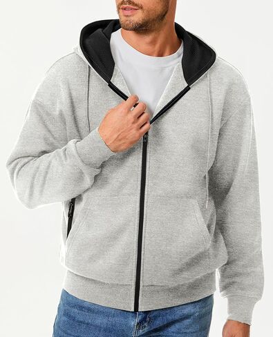 Mens Fleece Hooded Sweatshirt Winter Full Zip Jackets Long Sleeve Outerwear with Multi Pockets in Saudi Arabia