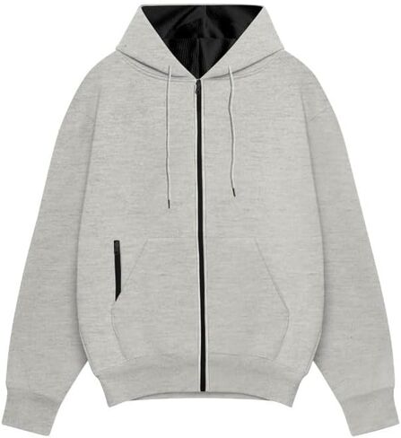 Mens Fleece Hooded Sweatshirt Winter Full Zip Jackets Long Sleeve Outerwear with Multi Pockets in Saudi Arabia