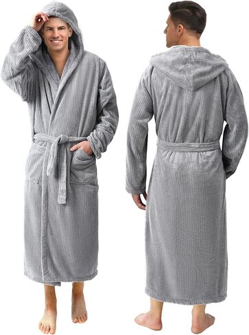 1 Pcs Men's Robe with Hood Soft Long Towel Bathrobe for Men Absorbent Plush Warm Hooded Robe & 2 Pockets Cozy Spa in Saudi Arabia