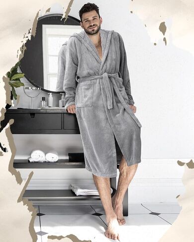 1 Pcs Men's Robe with Hood Soft Long Towel Bathrobe for Men Absorbent Plush Warm Hooded Robe & 2 Pockets Cozy Spa in Saudi Arabia