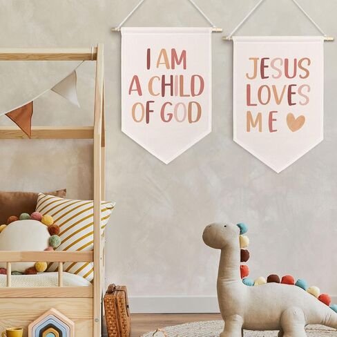 chissnook أنا ابن لافتة King Christian Canvas ، الكتاب المقدس الكتاب المقدس معلقة أعلام راية العصر الجدار ، ديكور الجدار الديني للأطفال in Kuwait