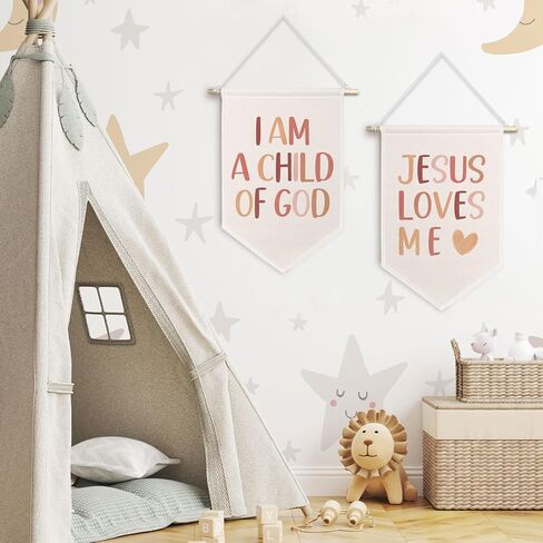 chissnook أنا ابن لافتة King Christian Canvas ، الكتاب المقدس الكتاب المقدس معلقة أعلام راية العصر الجدار ، ديكور الجدار الديني للأطفال in Kuwait