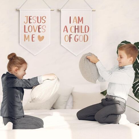 chissnook أنا ابن لافتة King Christian Canvas ، الكتاب المقدس الكتاب المقدس معلقة أعلام راية العصر الجدار ، ديكور الجدار الديني للأطفال in Kuwait