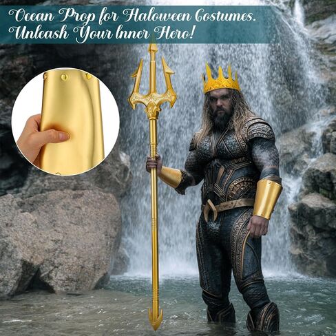 3 Pcs Halloween Neptune Poseidon Costume Accessory 71 Inch Adult Gold Trident Foam Crowns Cosplay Set for Halloween Cosplay in Saudi Arabia