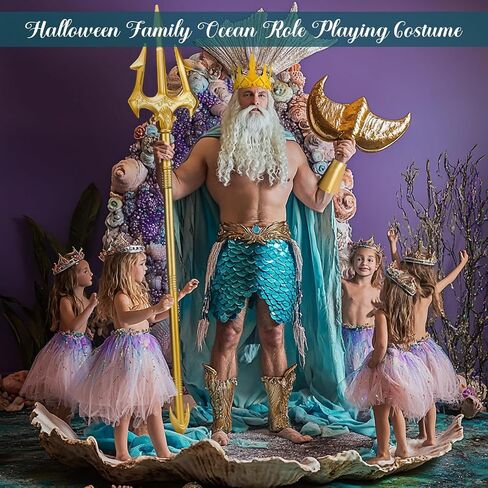 3 Pcs Halloween Neptune Poseidon Costume Accessory 71 Inch Adult Gold Trident Foam Crowns Cosplay Set for Halloween Cosplay in Saudi Arabia