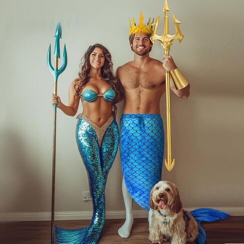 3 Pcs Halloween Neptune Poseidon Costume Accessory 71 Inch Adult Gold Trident Foam Crowns Cosplay Set for Halloween Cosplay in Saudi Arabia