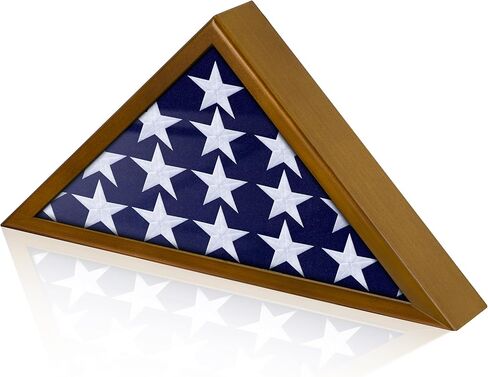 Gyazii Flag Display Case for Burial Flag Real Glass Front, Solid Wood Flag Holder for 5'x9.5' Flag with Wall Mount, Mahogany Military Shadow Box Frame for Veterans in Kuwait
