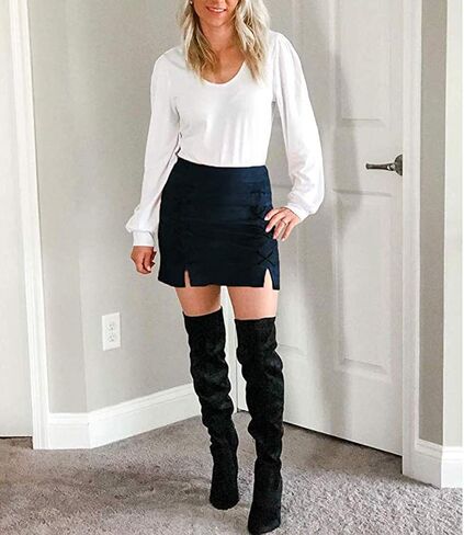 katiewens Women's Classic High Waist Lace Up Bodycon Faux Suede A Line Mini Pencil Skirt in Saudi Arabia