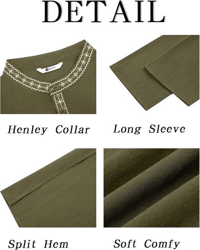 Runcati Mens Cotton Kaftan Robe Long Sleeve Button أسفل قميص Henley Thobe Side Side Side Dress in Saudi Arabia