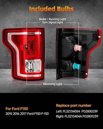 OKLPF Rear Brake Tail Light Compatible With 2015 2016 2017 Ford F150 F-150 Replace FL3Z-13405-A FL3Z-13404-A,Replacement Red Taillight Assembly,Included Bulbs,Driver and Passenger Side in Saudi Arabia