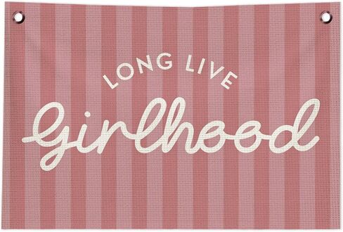 Long Live Girlhood Wall Decor, Girls Room Decor Canvas Banner, Preppy Pink Striped Hanging Banner Flag Wall Art Decor for Girl Nursery Kids Room Bedroom Dorm Playroom, 20x30 in in Kuwait