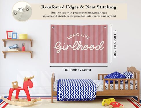 Long Live Girlhood Wall Decor, Girls Room Decor Canvas Banner, Preppy Pink Striped Hanging Banner Flag Wall Art Decor for Girl Nursery Kids Room Bedroom Dorm Playroom, 20x30 in in Kuwait