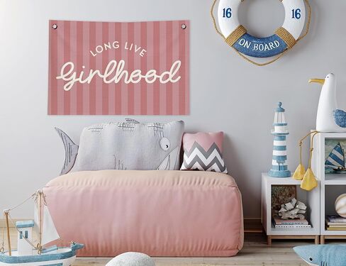 Long Live Girlhood Wall Decor, Girls Room Decor Canvas Banner, Preppy Pink Striped Hanging Banner Flag Wall Art Decor for Girl Nursery Kids Room Bedroom Dorm Playroom, 20x30 in in Kuwait