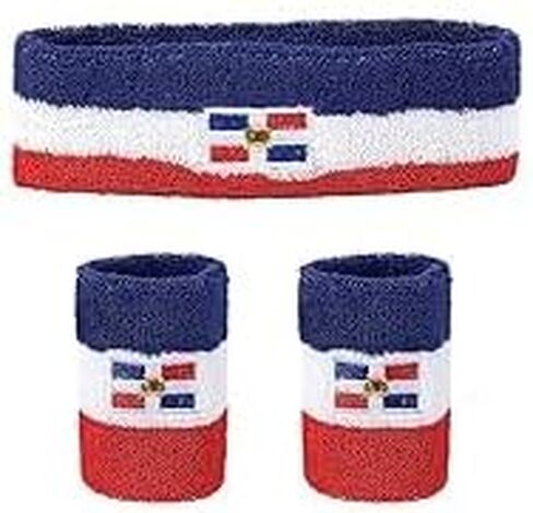 Dominican Republic Flag Striped Sweatband Set - Sport Sweat Band and Wristband in Saudi Arabia