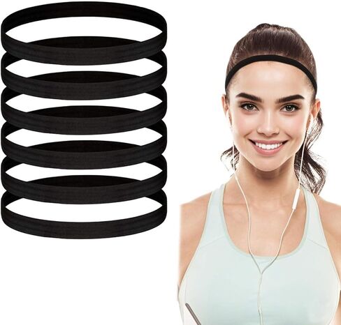 6 Pieces Elastic Sports Headbands, Thin Elastic Sports Headbands for Women & Men, Running, Workout, Black in Saudi Arabia