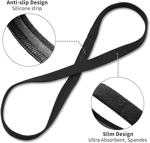 6 Pieces Elastic Sports Headbands, Thin Elastic Sports Headbands for Women & Men, Running, Workout, Black in Saudi Arabia