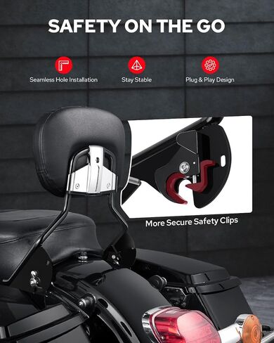 Benlari Passenger Backrest Sissy Bar ، إصدار سريع للانفصال Sissy Bar Backrest Fit for Harley Davidson Street Glidelectra Glide Road King 2009-2024 ، Black in Kuwait